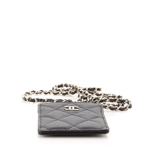 chanel lanyard id holder|Chanel CC Lanyard ID Card Holder Quilted Caviar Black 807941.